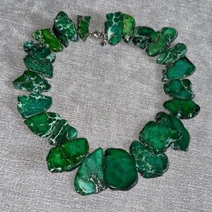 925 Lucas Lameth Chunky Green Impression Jasper Slab Sterling Clasp Necklace